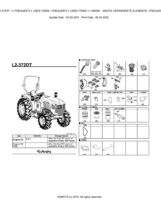 Kubota L2-372DT Tractor Parts Catalogue Manual (Publishing ID BKIDK5371)