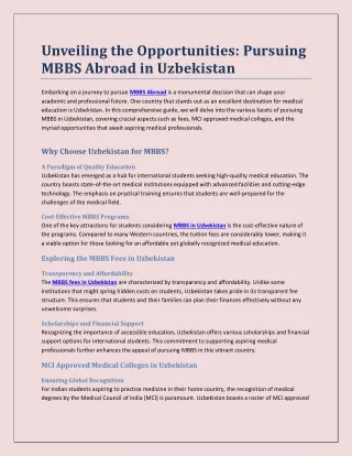 Unveiling the Opportunities Pursuing MBBS Abroad in Uzbekistan.doc