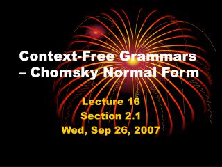 Context-Free Grammars – Chomsky Normal Form