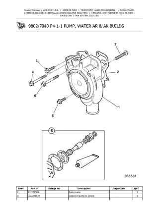 JCB 530 Telescopic Handlers (Loadall) Parts Catalogue Manual (Serial Number 01036024-01036550)