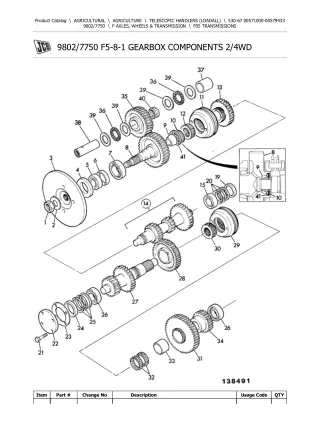 JCB 530-67 Telescopic Handlers (Loadall) Parts Catalogue Manual (Serial Number 00571000-00579433)