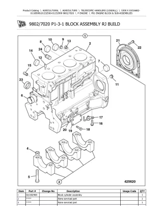 JCB 530S X Telescopic Handlers (Loadall) Parts Catalogue Manual (Serial Number 01232500-01232999)