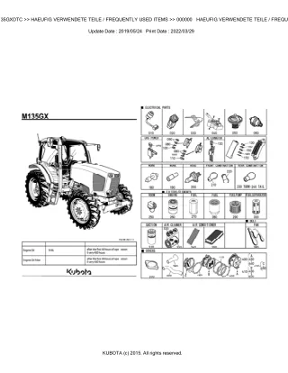 Kubota M135GXDTC Tractor Parts Catalogue Manual (Publishing ID BKIDK5015)