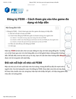 Đăng ký FE88 - Cách tham gia vào kho game đa dạng và hấp dẫn