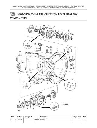 JCB 532 SWAY Telescopic Handlers (Loadall) Parts Catalogue Manual (Serial Number 00767000-01036593)