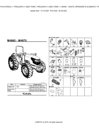 Kubota M4073DTH (18 SPEED) Tractor Parts Catalogue Manual (Publishing ID BKIDK5363)