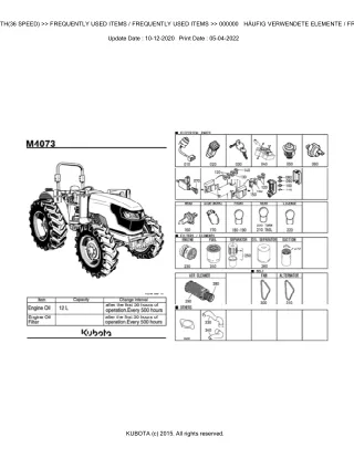 Kubota M4073DTH (36 SPEED) Tractor Parts Catalogue Manual (Publishing ID BKIDK5364)