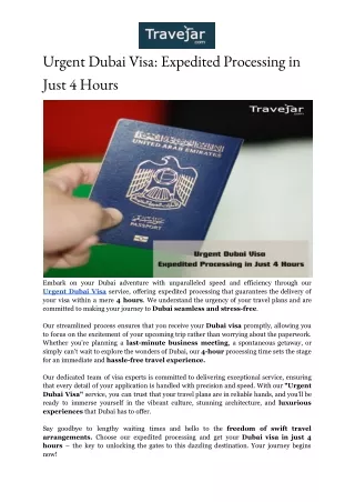 Dubai Visa in Just 4 Hours