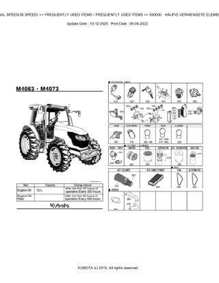 Kubota M4073DTHC (DUAL SPEED  36 SPEED) Tractor Parts Catalogue Manual (Publishing ID BKIDK5367)