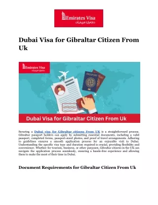 Dubai Visa for Gibraltar Citizen From Uk