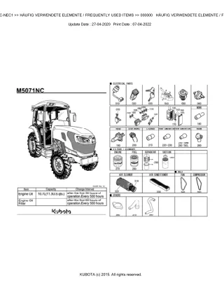 Kubota M5071NC-NEC1 Tractor Parts Catalogue Manual (Publishing ID BKIDK5166)