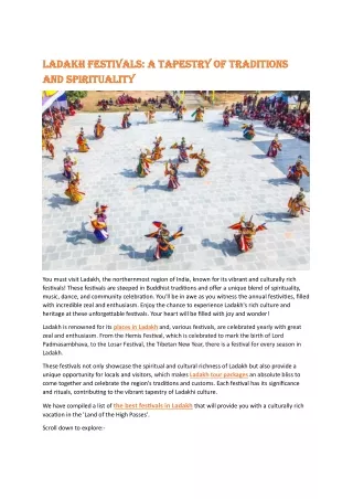 Ladakh Festivals- A Tapestry of Traditions and Spirituality