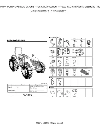 Kubota M7040DTH Tractor Parts Catalogue Manual (Publishing ID BKIDK5000)