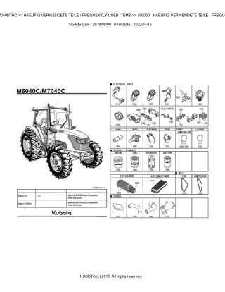 Kubota M7040DTHC Tractor Parts Catalogue Manual (Publishing ID BKIDK0643)