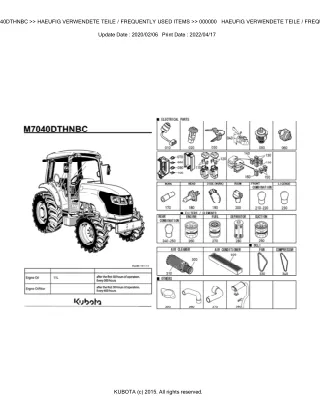 Kubota M7040DTHNBC Tractor Parts Catalogue Manual (Publishing ID BKIDK0649)