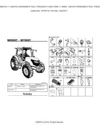 Kubota M7060DTHC Tractor Parts Catalogue Manual (Publishing ID BKIDK5035)