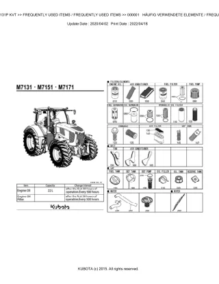 Kubota M7131P KVT Tractor Parts Catalogue Manual (Publishing ID BKIDK5116)