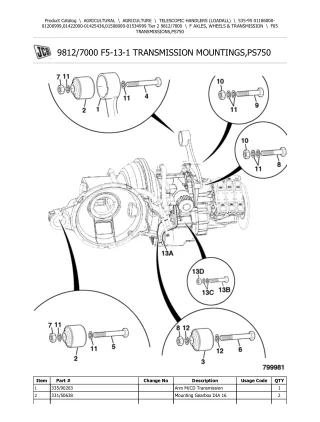 JCB 535-95 Tier 2 Telescopic Handlers (Loadall) Parts Catalogue Manual (Serial Number 01508000-01534999)