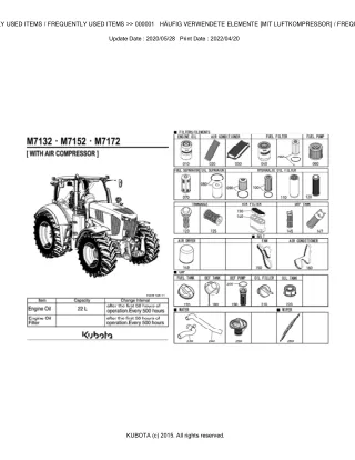 Kubota M7132P KVT Tractor Parts Catalogue Manual (Publishing ID BKIDK5218)