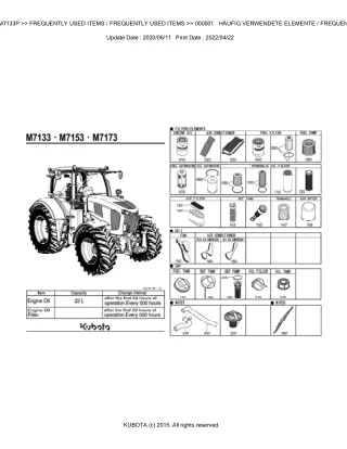 Kubota M7133P Tractor Parts Catalogue Manual (Publishing ID BKIDK5336)