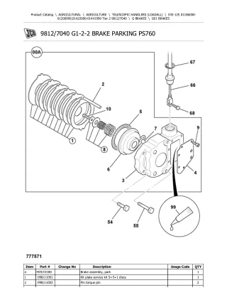 JCB 535-125 Tier 2 Telescopic Handlers (Loadall) Parts Catalogue Manual (Serial Number 01422000-01441999)