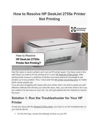 How to Resolve HP DeskJet 2755e Printer Not Printing