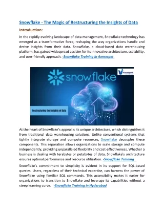 Snowflake Training   |   Snowflake Online Training