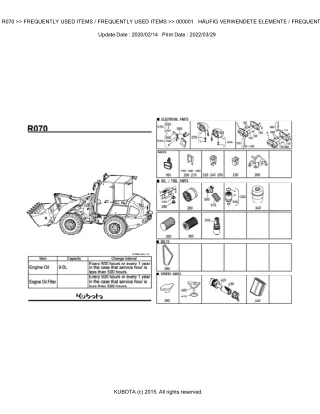 Kubota R070 Wheel Loader Parts Catalogue Manual (Publishing ID BKIDA5189)