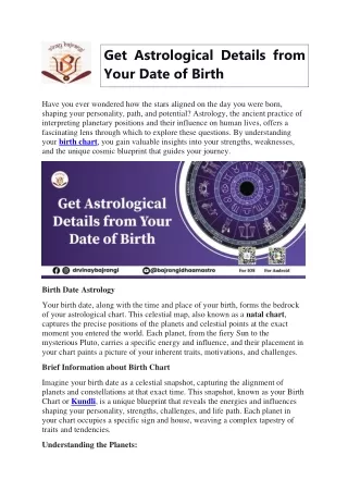 Get Astrological Details from Your Date of Birth