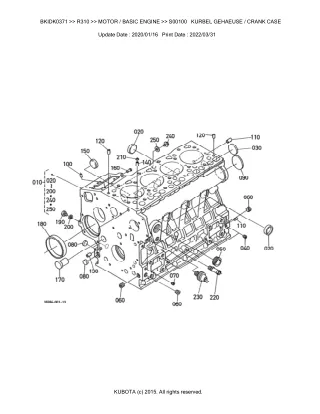 Kubota R310 Wheel Loader Parts Catalogue Manual (Publishing ID BKIDK0371)