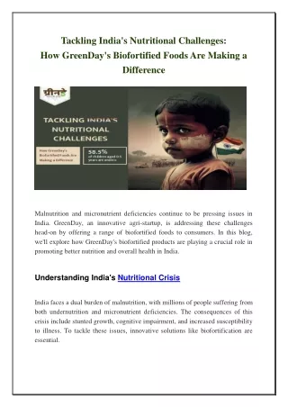 Tackling India's Nutritional Challenges: How GreenDay's Biofortified Foods