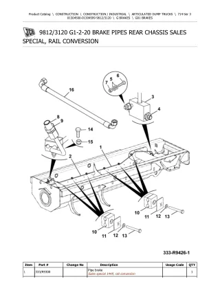 JCB 714 tier 3 ARTICULATED DUMP TRUCK Parts Catalogue Manual (Serial Number 01304500-01304599)