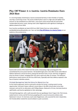 Play Off Winner A vs Austria Austria Dominates Euro 2024 Host in Friendly