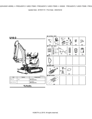 Kubota U10-3 (SN 50001-69999) Excavator Parts Catalogue Manual (Publishing ID BKIDA5142)