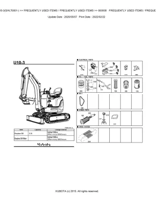 Kubota U10-3 (SN： 70001 AND UP) Excavator Parts Catalogue Manual (Publishing ID BKIDA5164)