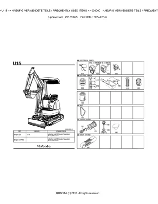 Kubota U15 Excavator Parts Catalogue Manual (Publishing ID BKIDA0177)