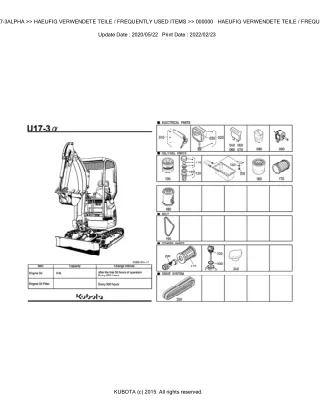 Kubota U17-3 ALPHA Excavator Parts Catalogue Manual (Publishing ID BKIDA0318)