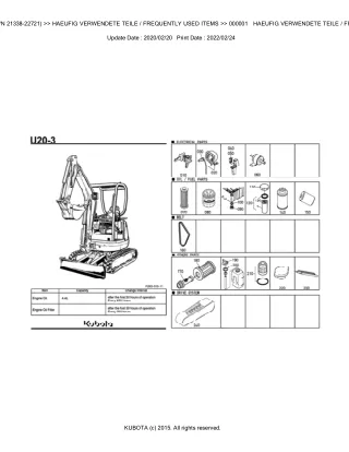 Kubota U20-3 (SN 21338-22721) Excavator Parts Catalogue Manual (Publishing ID BKIDA0179)