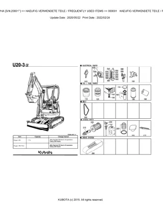 Kubota U20-3 ALPHA (SN 20001 AND UP) Excavator Parts Catalogue Manual (Publishing ID BKIDA0211)