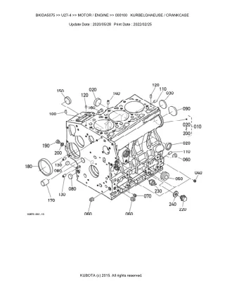 Kubota U27-4 Excavator Parts Catalogue Manual (Publishing ID BKIDA5075)