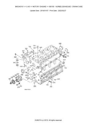 Kubota U45 Excavator Parts Catalogue Manual (Publishing ID BKIDA0101)