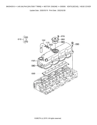 Kubota U45-3 ALPHA (SN 70001-79999) Excavator Parts Catalogue Manual (Publishing ID BKIDK0518)