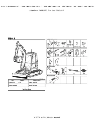 Kubota U50-5 Excavator Parts Catalogue Manual (Publishing ID BKIDA5194)