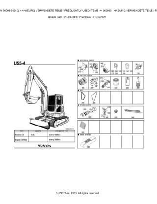 Kubota U55-4 (SN 50006-54240) Excavator Parts Catalogue Manual (Publishing ID BKIDA5018)