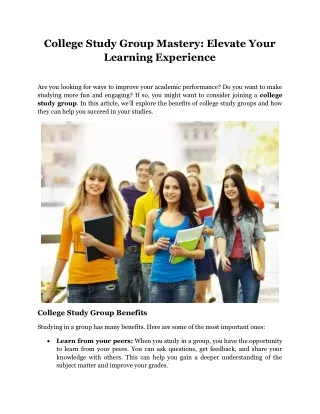 College Study Group Mastery Elevate Your Learning Experience