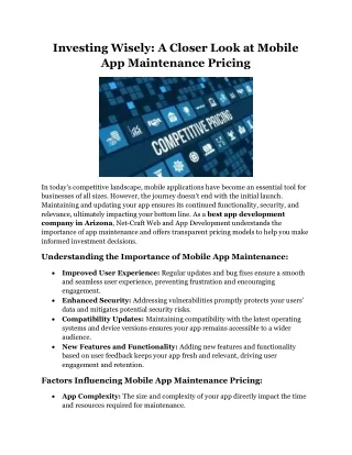 Investing Wisely A Closer Look at Mobile App Maintenance Pricing