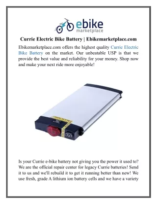 Currie Electric Bike Battery | Ebikemarketplace.com