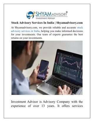 Stock Advisory Services In India | Shyamadvisory.com