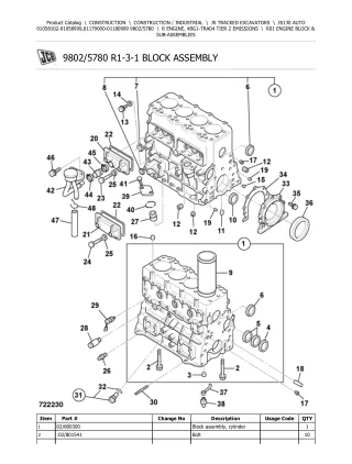 JCB JS130 AUTO TRACKED EXCAVATOR Parts Catalogue Manual (Serial Number 01058102-01058999)