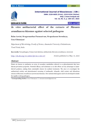 In vitro antibacterial effect of the extracts of Maranta arundinacea rhizomes